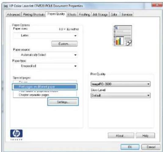 HP Color LaserJet Enterprise CP4525dn - Print the first or last page on different paper with Windows - 4