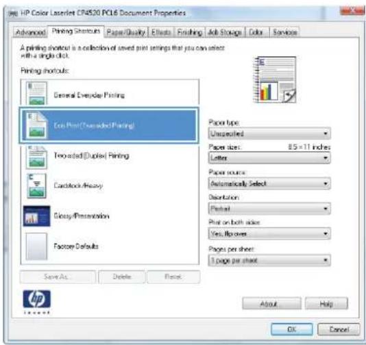 HP Color LaserJet Enterprise CP4525xh - Use a printing shortcut with Windows - 4