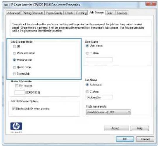 HP Color LaserJet CP5525dn - Create a stored job with Windows - 4