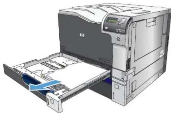 HP Color LaserJet CP5525dn - Clear jams from Tray 2, Tray 3, or an optional tray - 1