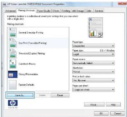 HP Color LaserJet CP5525dn - Create printing shortcuts - 6
