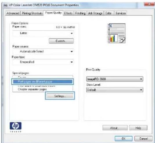 HP Color LaserJet CP5525dn - Print the first or last page on different paper with Windows - 4