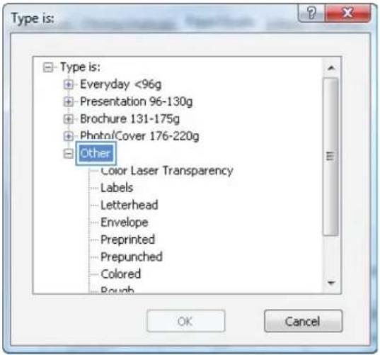 HP LaserJet Pro M570dn - Select the paper type (Windows) - 5