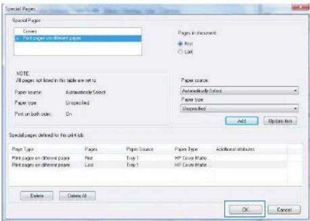 HP LaserJet Pro M570dn - Print the first or last page on different paper (Windows) - 7