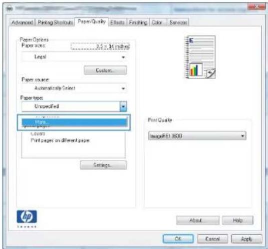 HP LaserJet Pro M570dn - Select the paper type (Windows) - 3