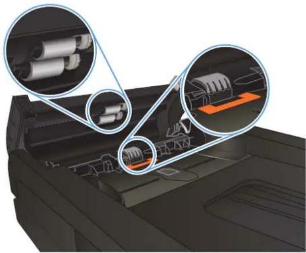 HP LaserJet Pro M570dn - Clean the pickup rollers and separation pad in the document feeder - 2