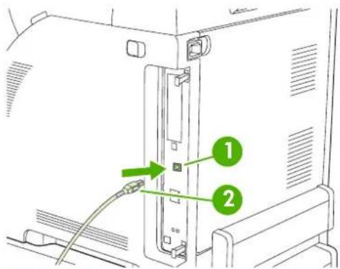 HP Color LaserJet CP3505x - Connect the USB cable - 1