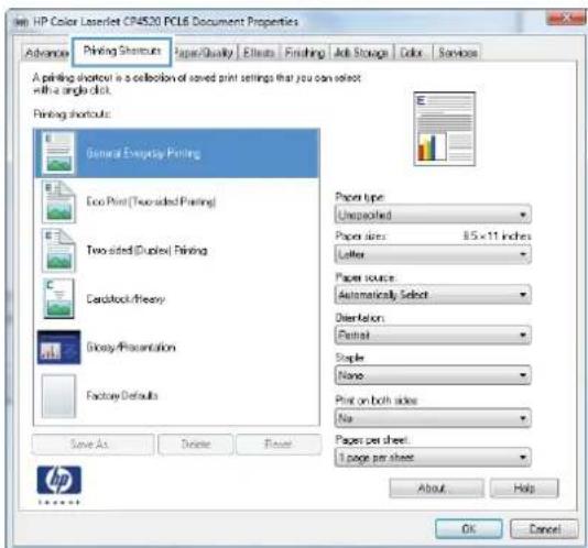 HP Color LaserJet Enterprise CP5525xh - Create printing shortcuts - 3