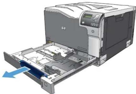 HP Color LaserJet Enterprise CP5525xh - Load Tray 2, Tray 3, and optional Trays 4, 5, and 6 with custom-size paper - 1
