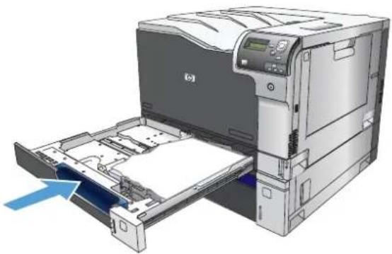 HP Color LaserJet Enterprise CP5525xh - Load Tray 2, Tray 3, and optional Trays 4, 5, and 6 with standard-size paper - 4