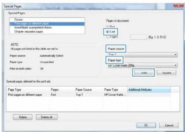 HP Color LaserJet Enterprise CP5525xh - Print the first or last page on different paper with Windows - 7