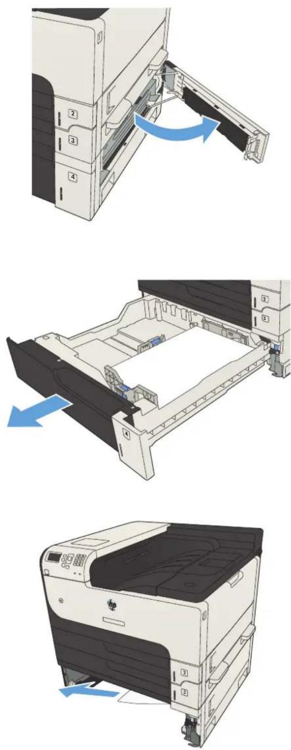 HP LaserJet Enterprise 700 M712n - Clear jams in the 500-sheet trays - 1