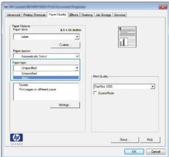 HP LaserJet Enterprise 700 M712n - Select the paper type (Windows) - 3