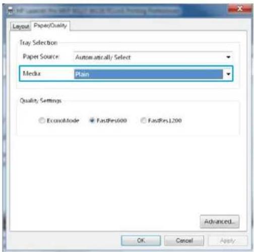 HP LaserJet Pro M127fw - Select the paper type (Windows) - 3