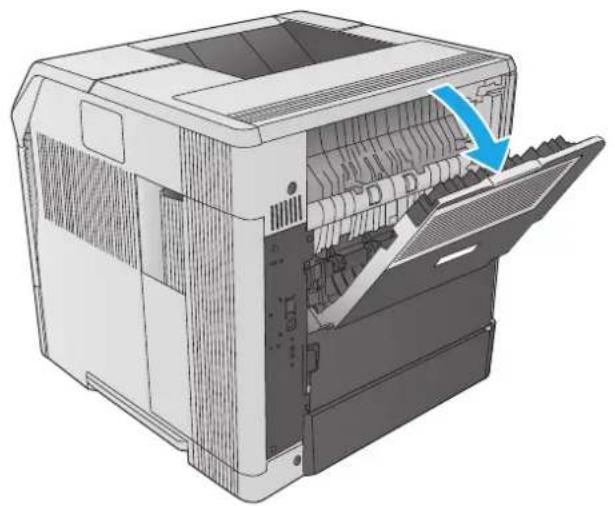 HP LaserJet Enterprise M604n - Clear paper jams in the rear output bin - 1