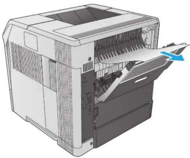 HP LaserJet Enterprise M604n - Clear paper jams in the rear output bin - 2