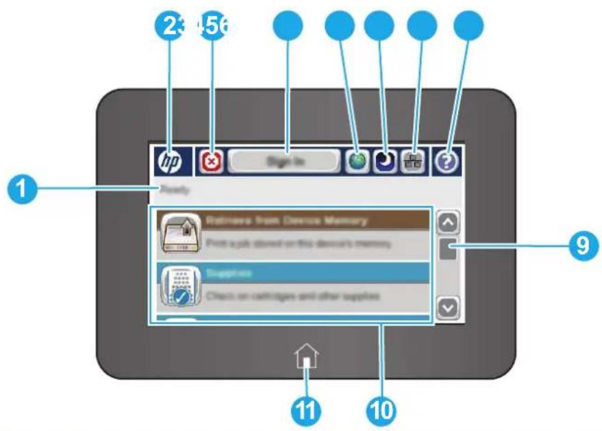 HP LaserJet Enterprise M604n - Control-panel view (touchscreen control panel, x models only) - 3
