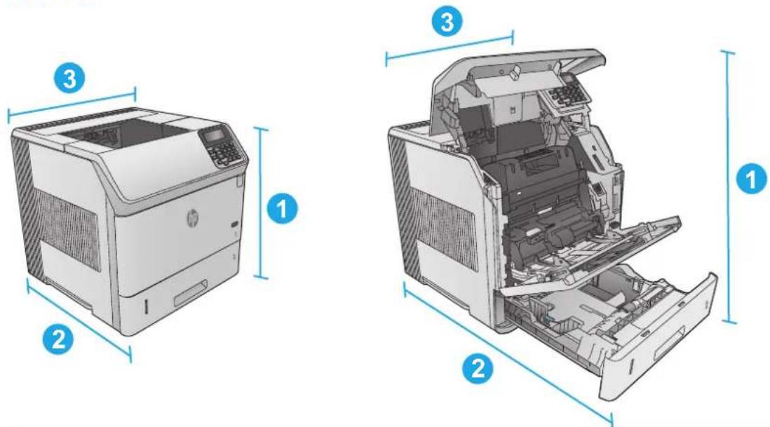 HP LaserJet Enterprise M604n - Dimensions for the products, as sold - 1