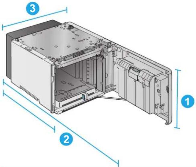 HP LaserJet Enterprise M604n - Dimensions for the input and output accessories - 2