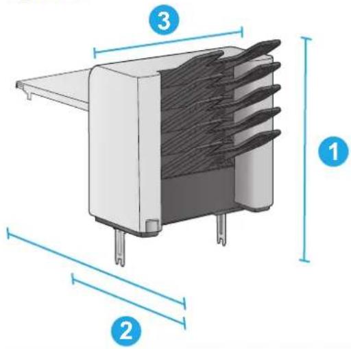 HP LaserJet Enterprise M604n - Dimensions for the input and output accessories - 5