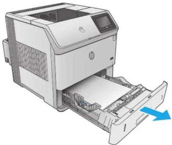 HP LaserJet Enterprise M604n - Clear paper jams in Tray 2 and the 500-sheet trays - 1