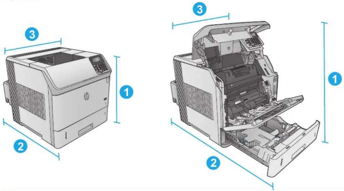 HP LaserJet Enterprise M604n - Dimensions for the products, as sold - 2