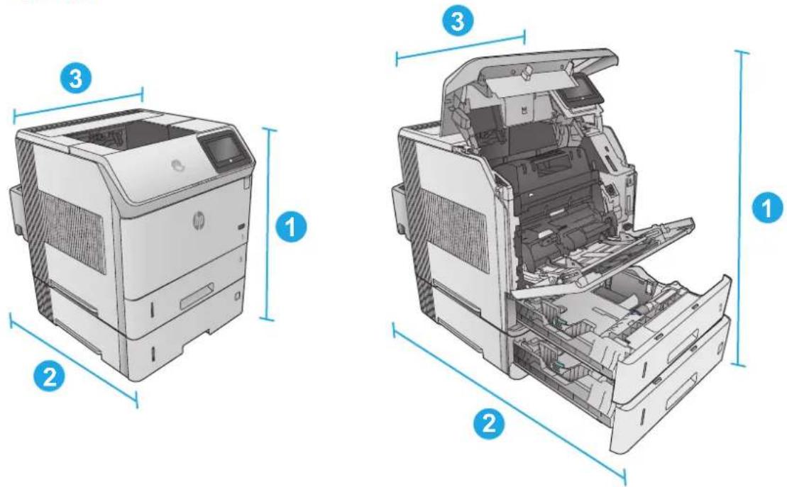 HP LaserJet Enterprise M604n - Dimensions for the products, as sold - 3
