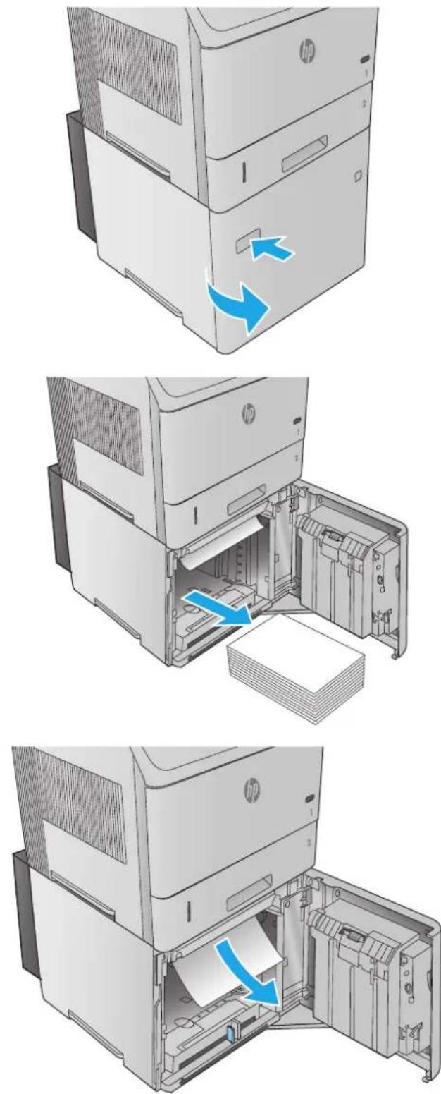 HP LaserJet Enterprise M604n - Clear paper jams in the optional 1,500-sheet high-capacity tray - 1