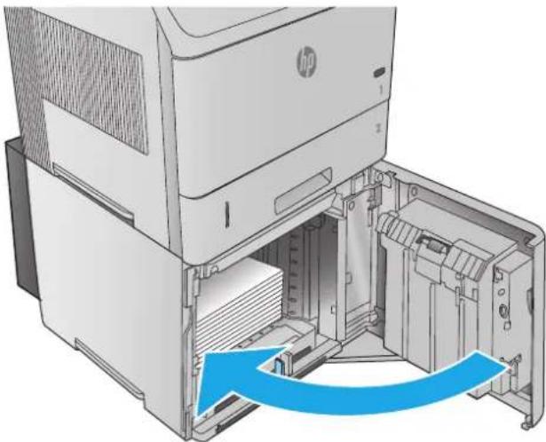 HP LaserJet Enterprise M604n - Clear paper jams in the optional 1,500-sheet high-capacity tray - 3