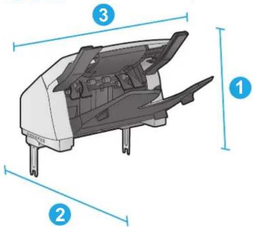 HP LaserJet Enterprise M604n - Dimensions for the input and output accessories - 4