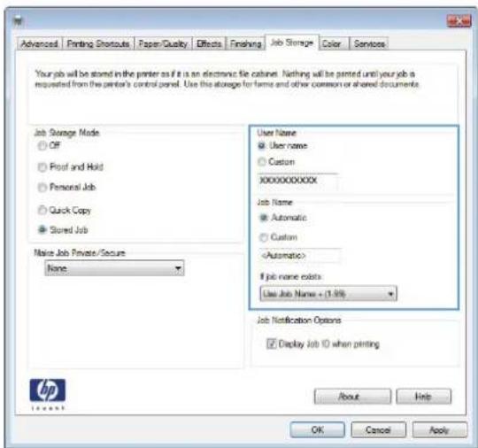 HP Color LaserJet Enterprise M855xh - Select a Job Storage Mode option. - 2