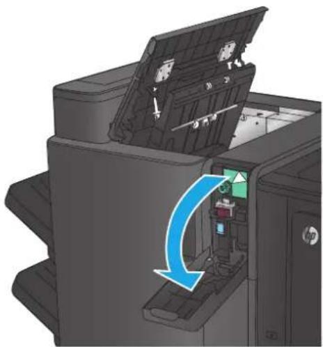 HP Color LaserJet Enterprise M855xh - Clear top left door jams in the stapler/stacker - 2
