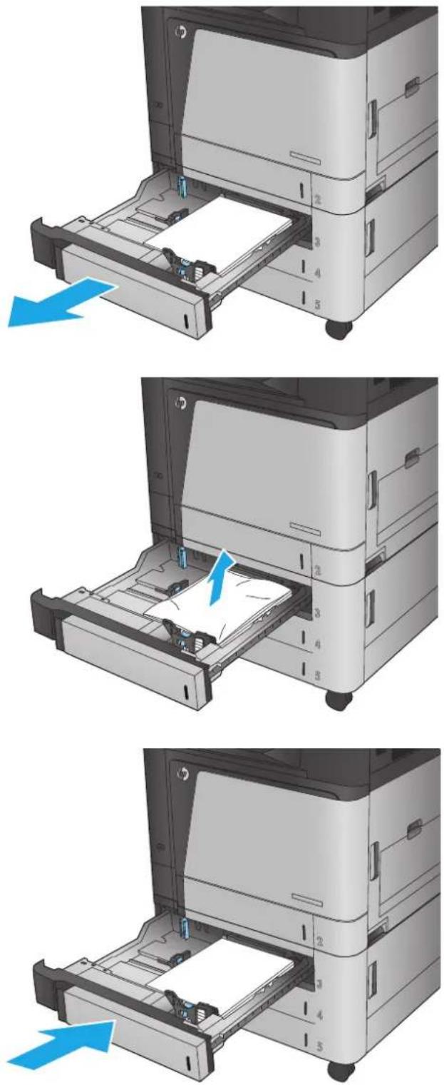 HP Color LaserJet Enterprise M855xh - Clear jams in the 3x500-sheet feeder and the lower-right door - 4