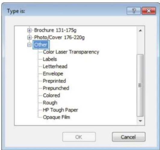 HP Color LaserJet Enterprise M855xh - Select the paper type (Windows) - 6
