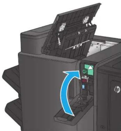 HP Color LaserJet Enterprise M855xh - Clear top left door jams in the stapler/stacker - 9