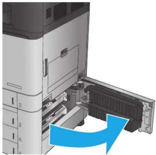 HP Color LaserJet Enterprise M855xh - Clear jams in the 3x500-sheet feeder and the lower-right door - 1
