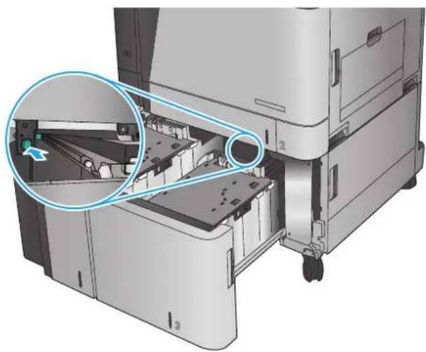 HP Color LaserJet Enterprise M855xh - Clear jams in the 3,500-sheet high-capacity input tray and the lower-right door - 3