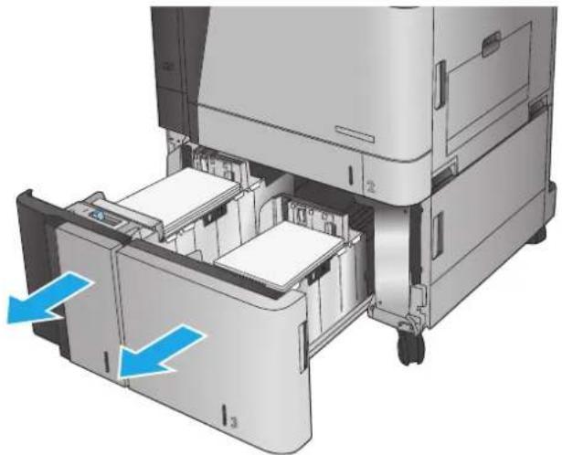 HP Color LaserJet Enterprise M855xh - Clear jams in the 3,500-sheet high-capacity input tray and the lower-right door - 1