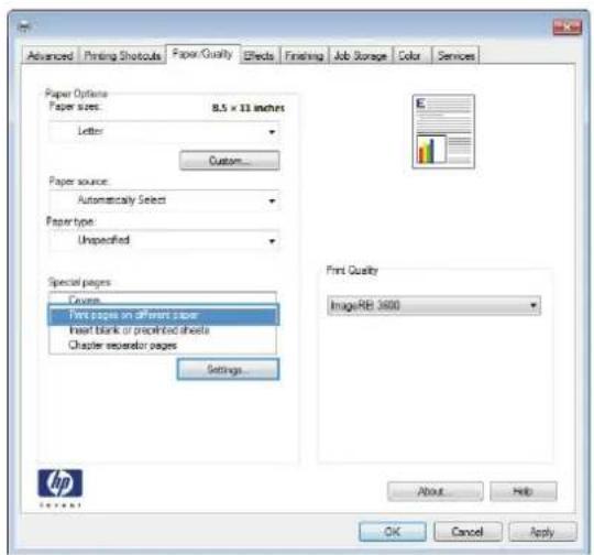 HP LaserJet Enterprise 500 Color M551dn - Print the first or last page on different paper with Windows - 4