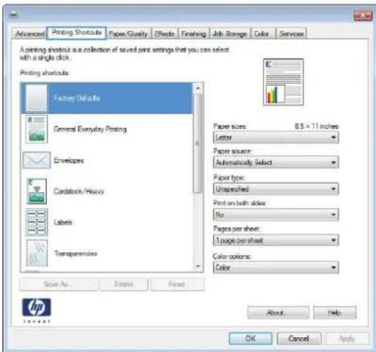 HP LaserJet Enterprise 500 Color M551dn - Use a printing shortcut with Windows - 3