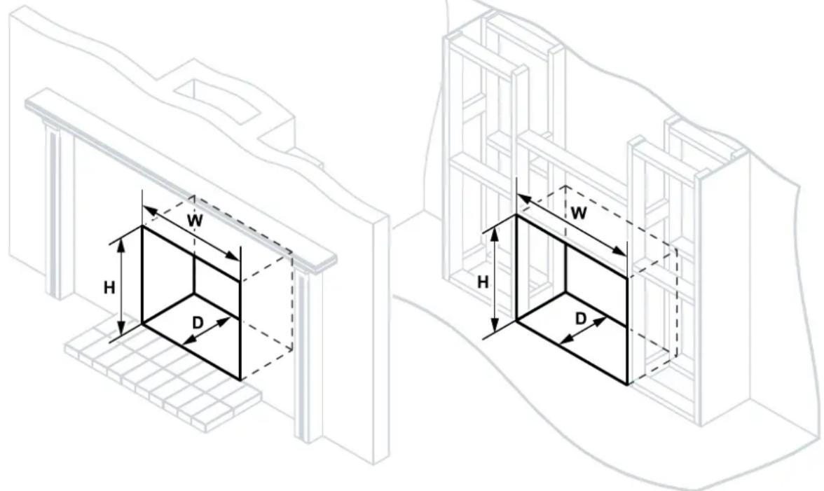 Rinnai Sapphire Gas Log Fire - ENCLOSURE DIMENSIONS - 1