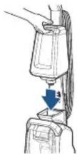 Diagram showing a hand pouring liquid into a container with a blue arrow labeled '3' pointing to a drop, likely illustrating a process or measurement.