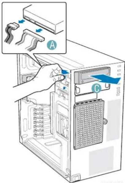 Diagram showing computer tower rack with labeled components A and C, indicating file transfer or installation steps