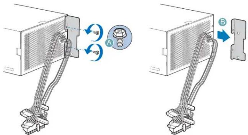 Diagram illustrating cable connection between server racks, showing two configurations (A and B) with labeled components and directional arrows.
