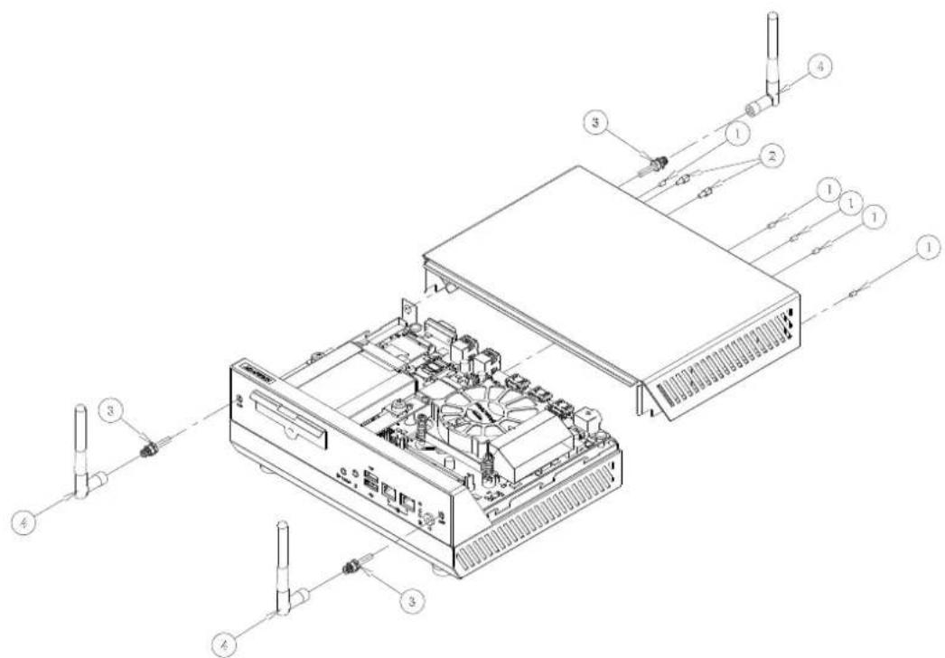 Technical diagram of an electronic device with labeled components, showing internal wiring and ports