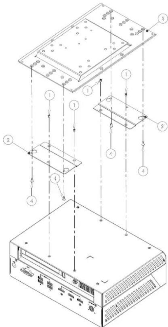 Technical diagram of an electronic device with labeled components and internal structure, showing exploded view and assembly details.