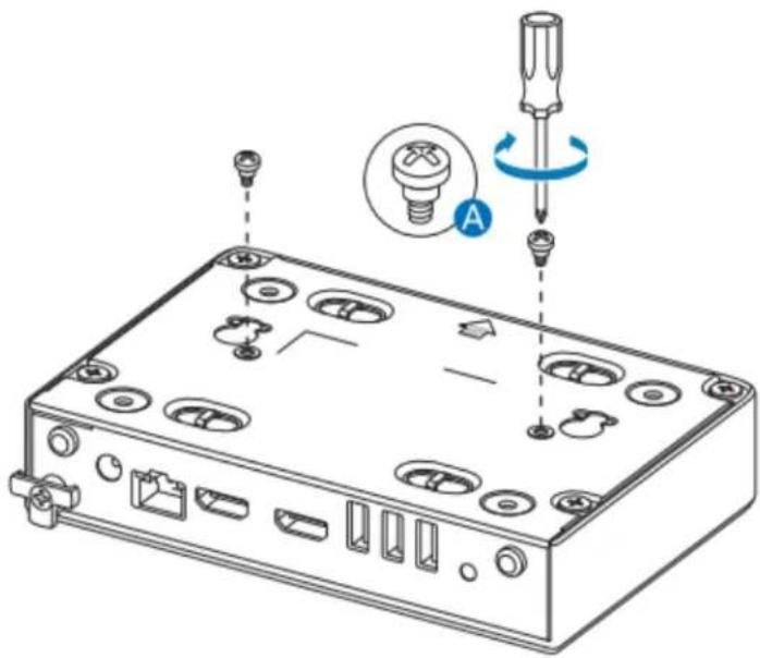 Diagram of a device with screwdriver and labeled component, showing assembly steps and internal components