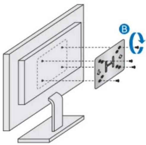 Diagram illustrating a physical setup with a computer monitor and a rotating component labeled B, showing internal force or motion vectors.