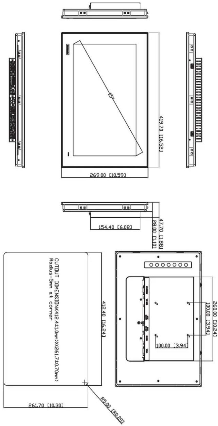 Advantech FPM-7151W - Dimensions - 1