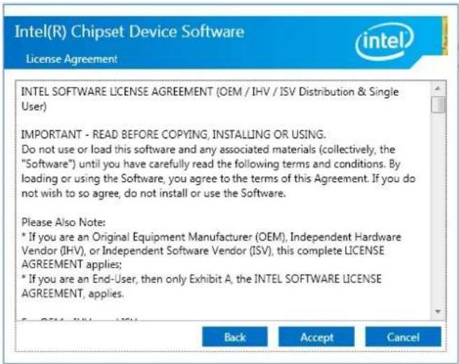 Intel(R) Chipset Device Software License Agreement INTEL SOFTWARE LICENSE AGREEMENT (OEM / IHV / ISV Distribution & Single User) IMPORTANT - READ BEFORE COPYING, INSTALLING OR USING. Do not use or load this software and any associated materials (collectively, the "Software") until you have carefully read the following terms and conditions. By loading or using the Software, you agree to the terms of this Agreement. If you do not wish to so agree, do not install or use the Software. Please Also Note: * If you are an Original Equipment Manufacturer (OEM), Independent Hardware Vendor (IHV), or Independent Software Vendor (ISV), this complete LICENSE AGREEMENT applies; * If you are an End-User, then only Exhibit A, the INTEL SOFTWARE LICENSE AGREEMENT, applies.